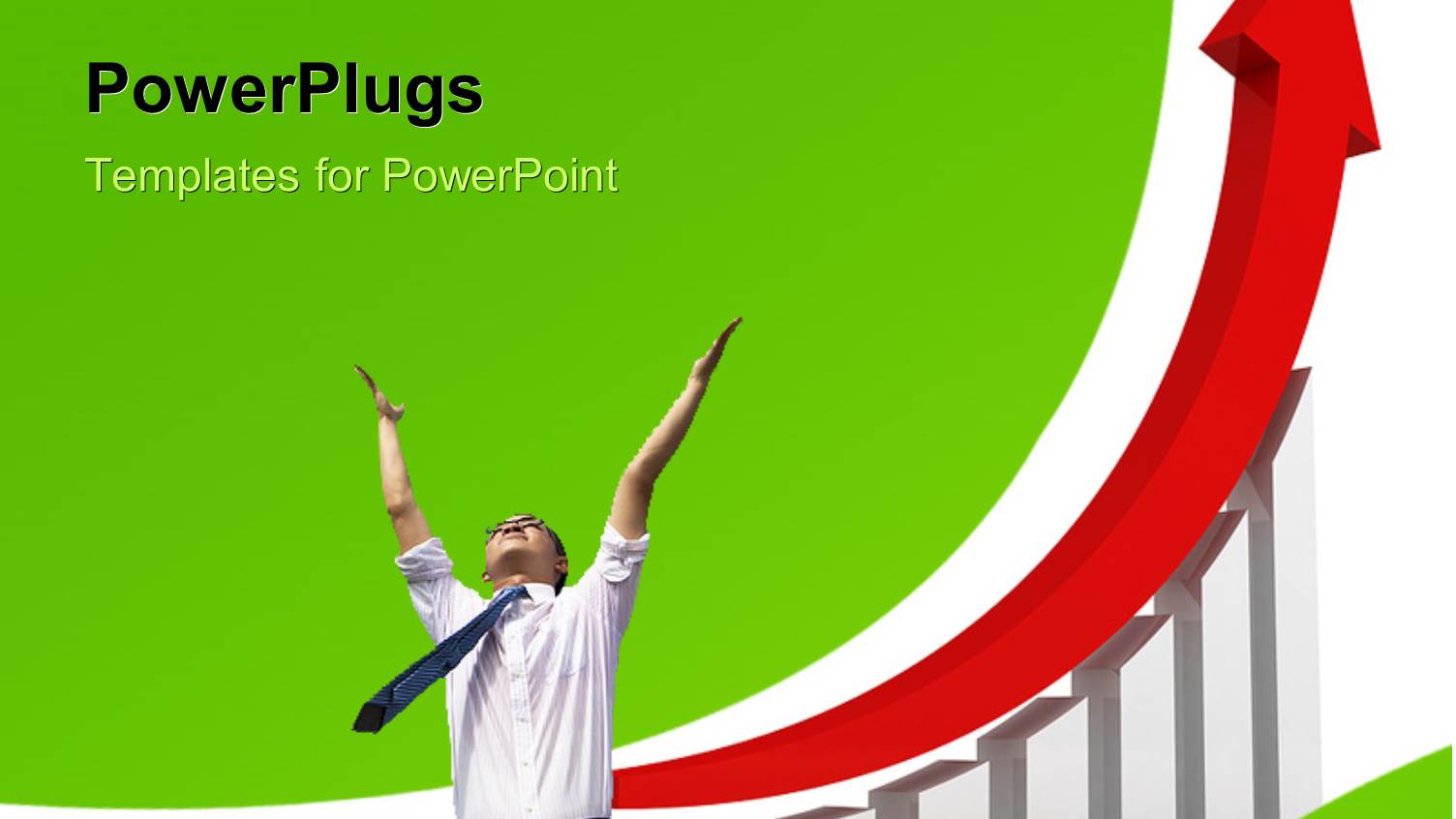 Happy Businessman with Red Arrow Over Increasing Growth Chart