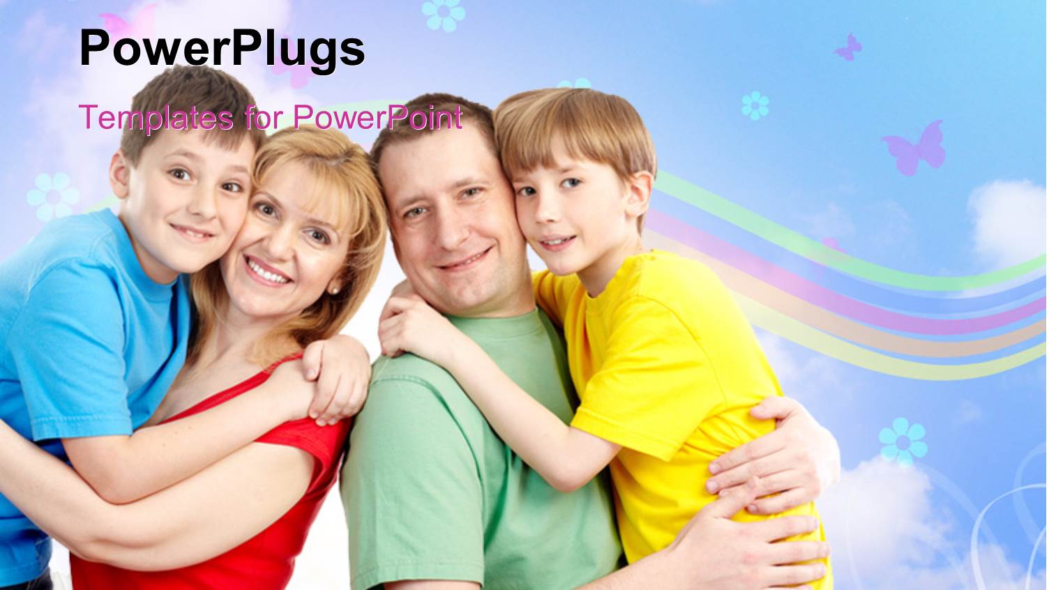 Happy Family Concept, Parents with their Two Children with Nice Nature Depiction in the Background