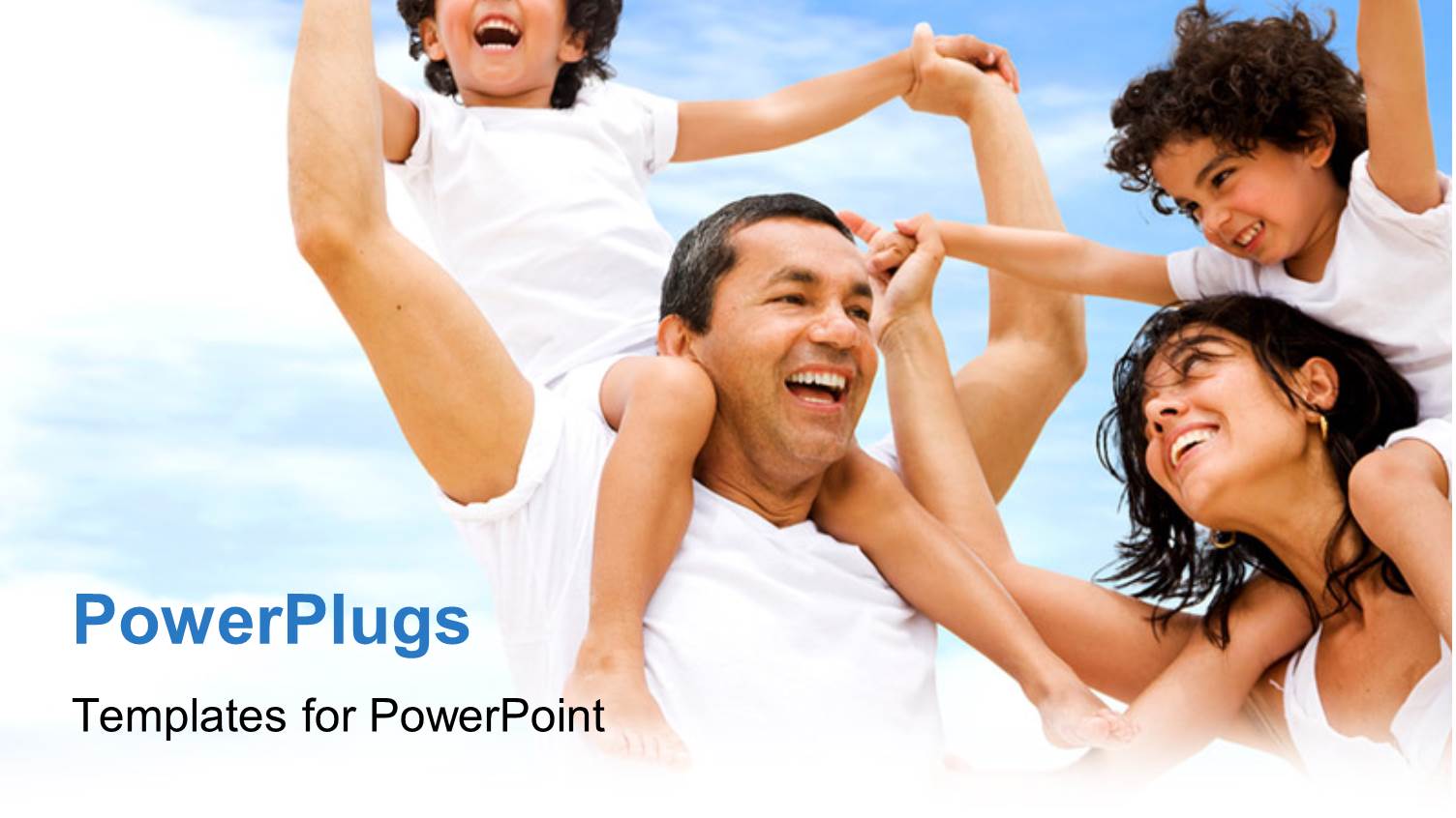 Happy Family with Parents Carrying Children Over Shoulder During Vacation