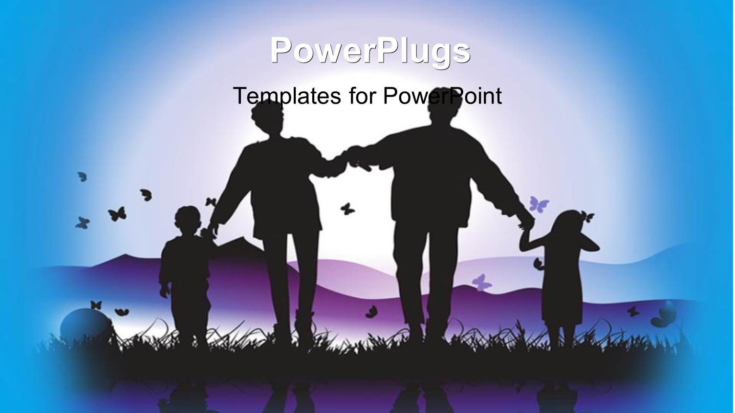 Happy Family Walks on Nature Sunset with Butterflies