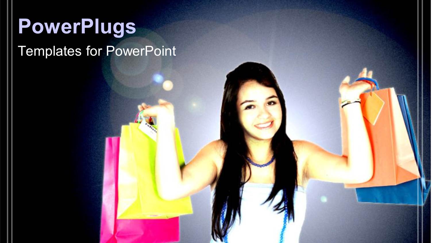 Happy Girl Carrying Shopping Bags on Both Hands with Dark Background