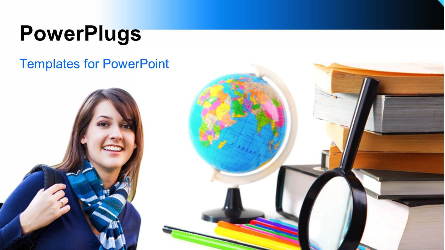 a Happy Girl with a Number of Books and a Magnifying Glass