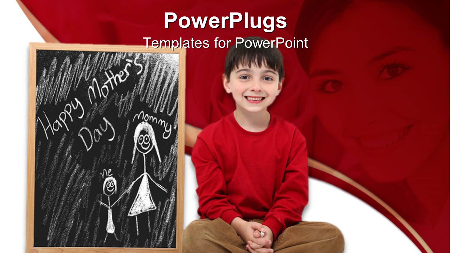 Happy Mother's Day Chalkboard Drawing with Boy Child, Mother in Red Background