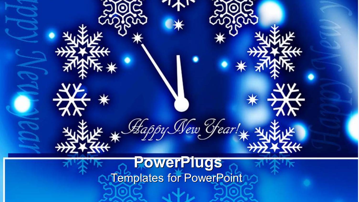 Happy New Year Clock with Various Signs and Bluish Background