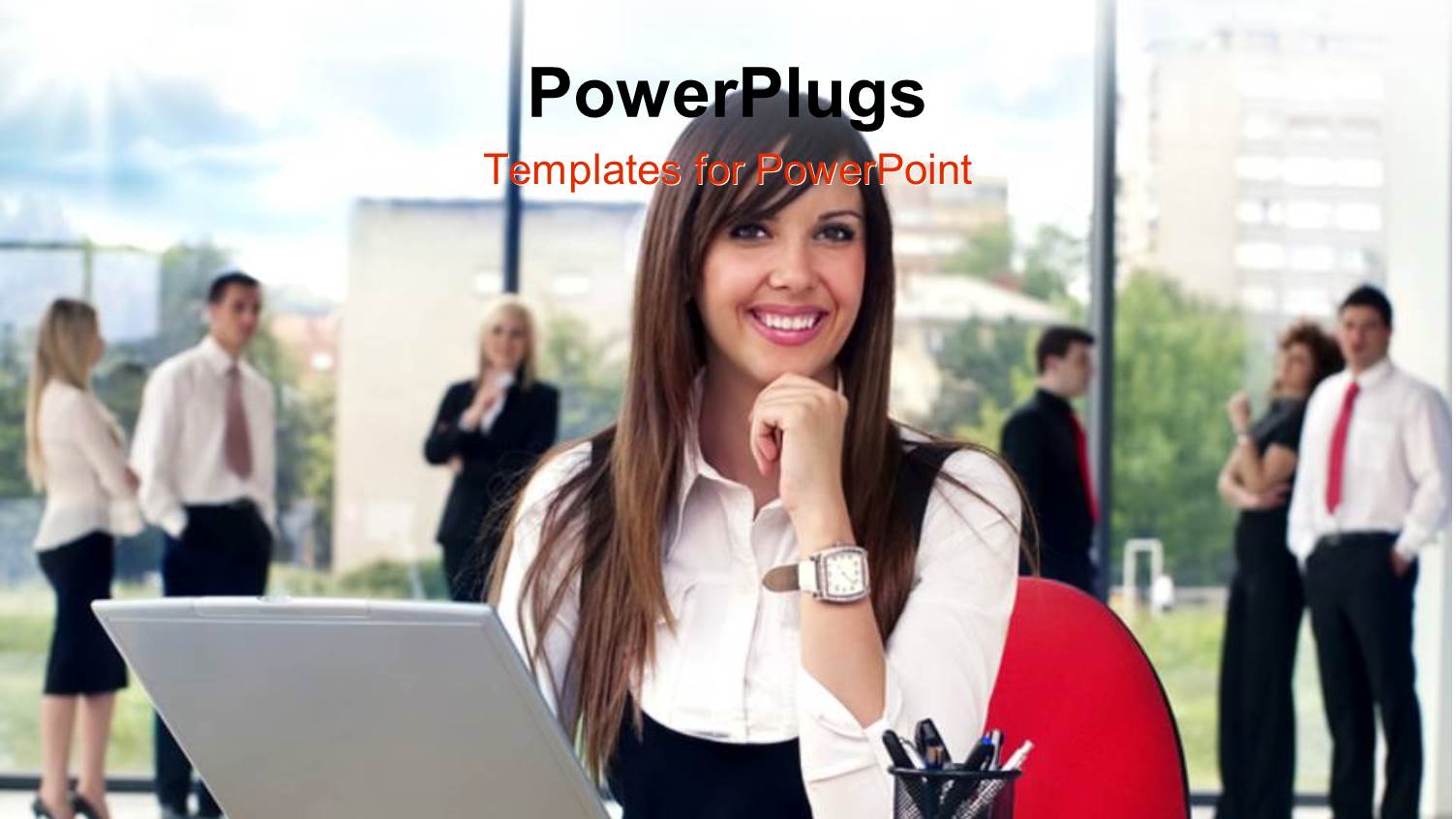 a Happy Professional Girl with Many People in the Background