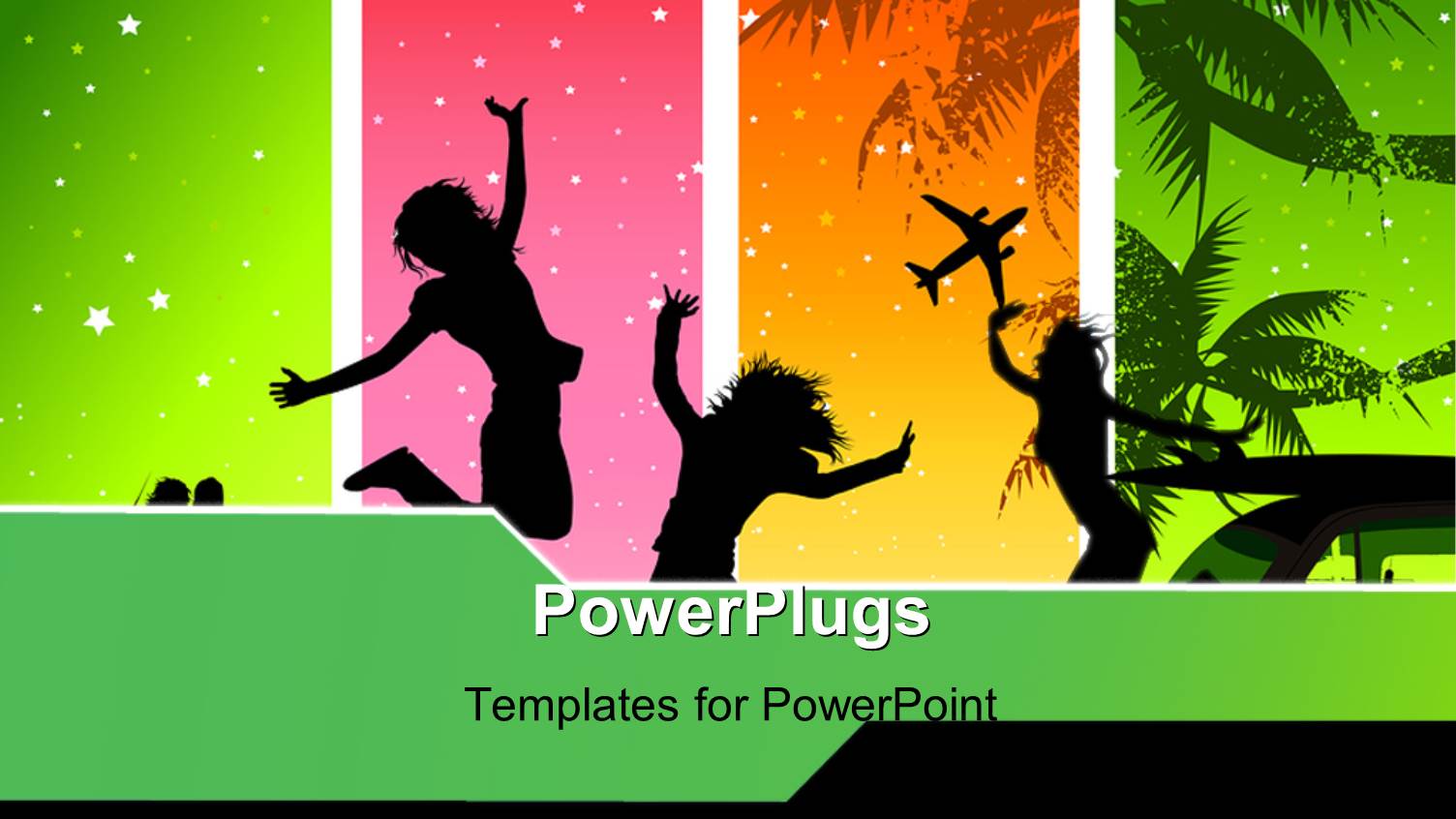 Depiction of Summer with Silhouette of People Over Colorful Background