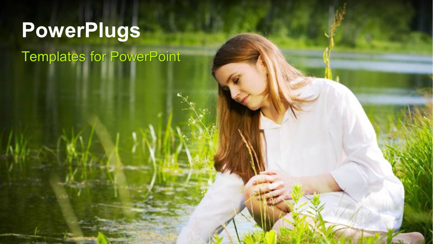 a Happy Woman with a Lake in the Background