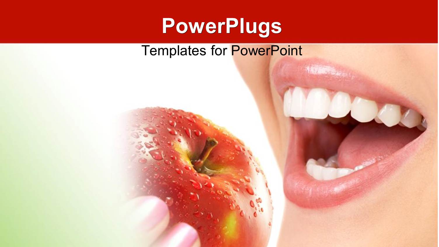 Happy Woman with Perfect Dentition Eating Healthy from Red Apple