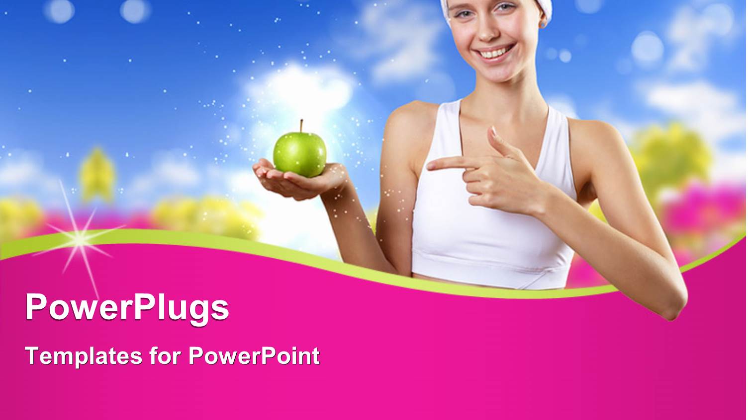 Health Concept, a Young Woman Holding Green Apple in Hand and Nature in Background