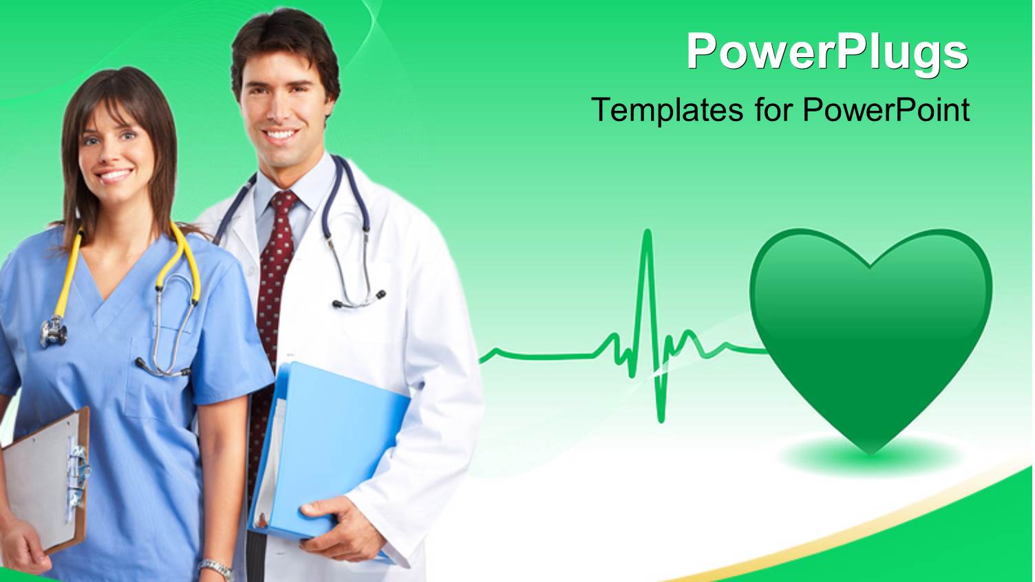 Health Depiction with Doctor Nurse and Green Heart Symbol