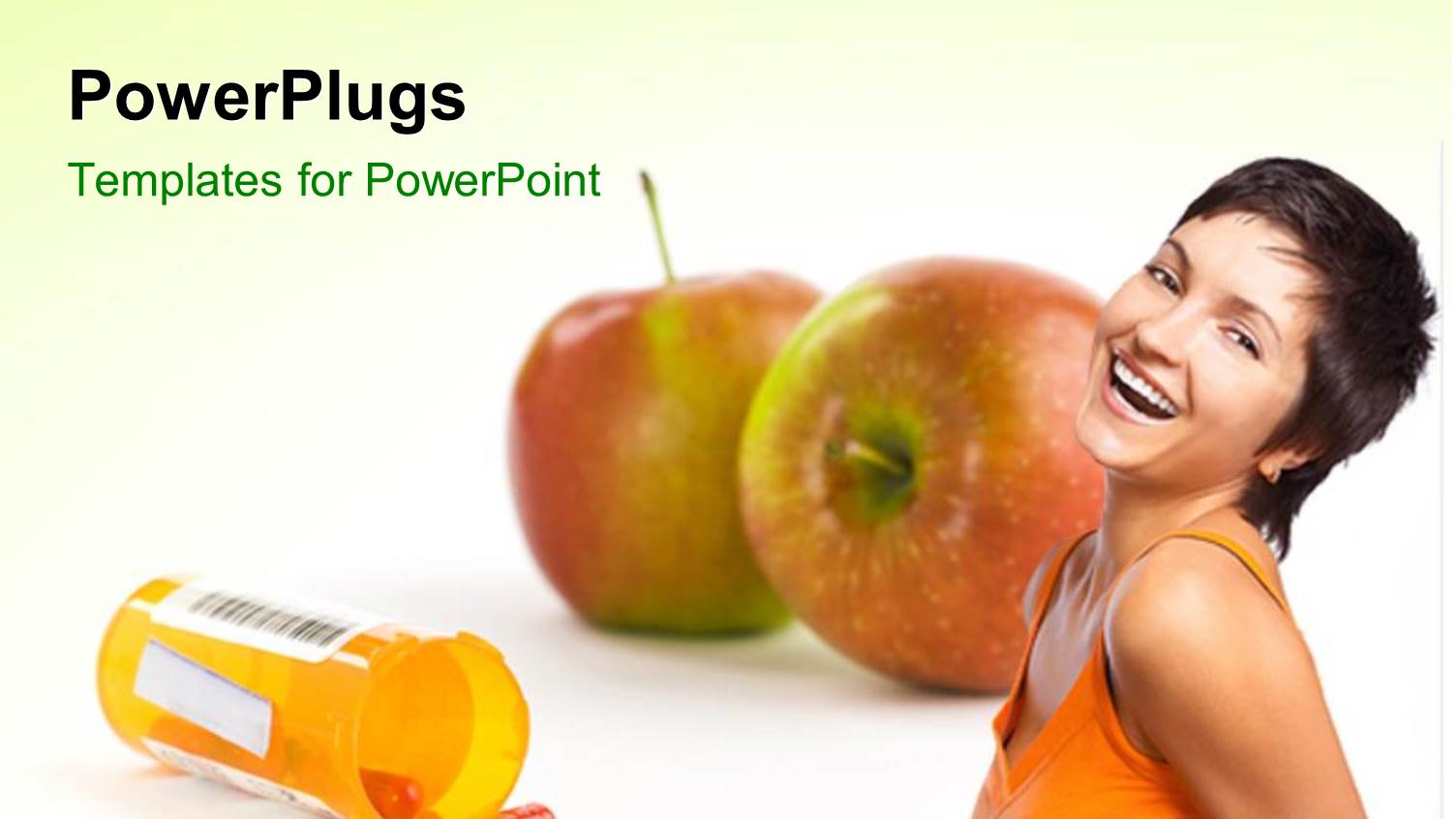 Healthy Young Woman Smiling with Capsules from Pill Bottle and Red Apple