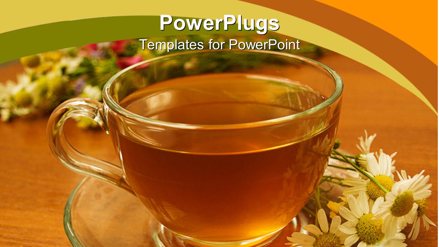 Herbal Tea in a Transparent Cup with Flowers on the Side, Peaceful Background