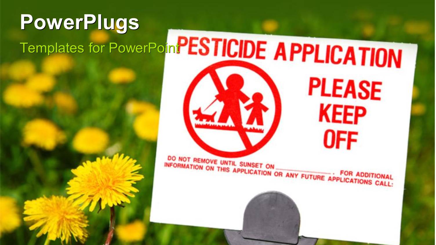 Herbicide Warning Sign on a Lawn with Flowers and Greenery