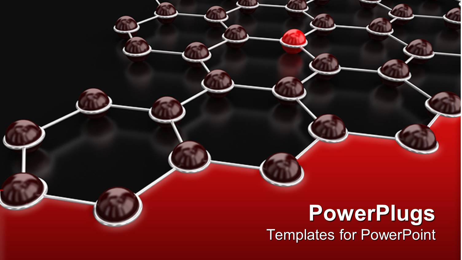 Hexagons Connected to Each other with One Red Lighting Button Depicting Network and Communication Concept
