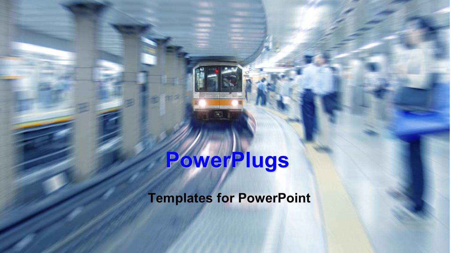 High Speed Train in Motion at Train Station with People Waiting