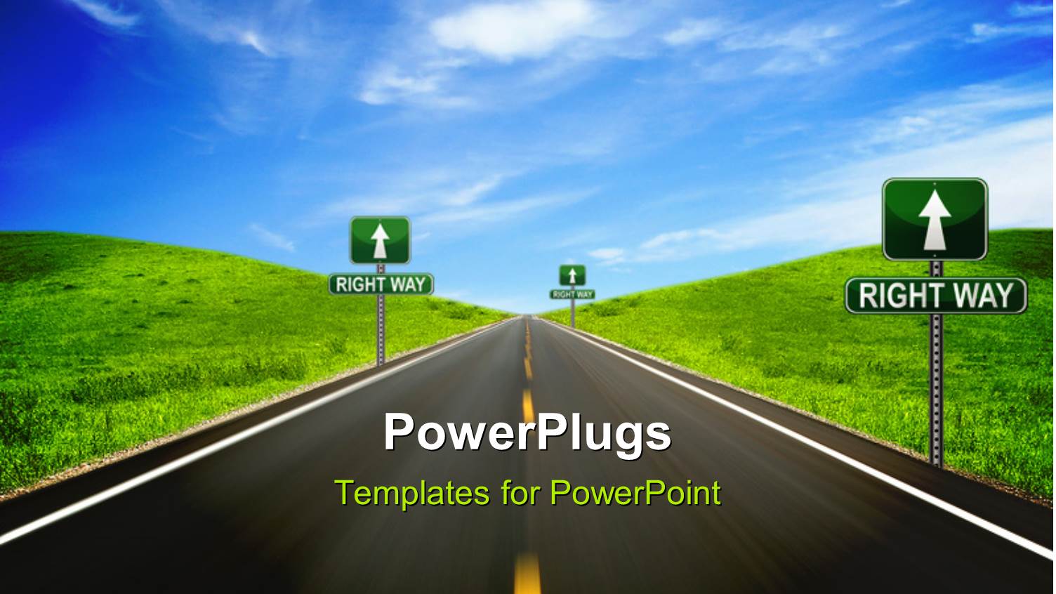 Highway Between Grassland with Road Signs Directing to RIGHT WAY