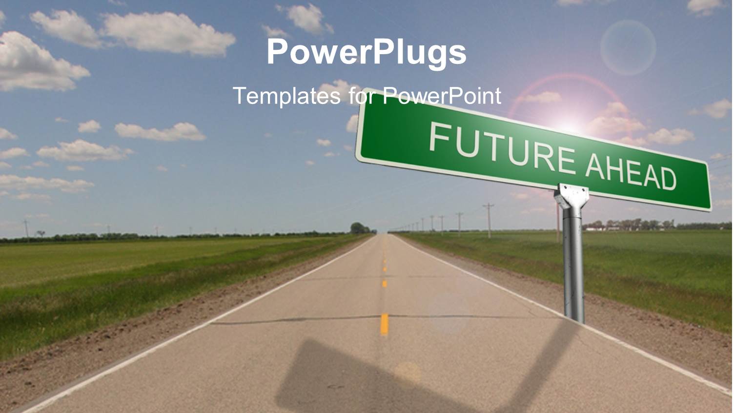 Highway with Green Road Sign Reading FUTURE AHEAD with Cloudy Sky Overhead