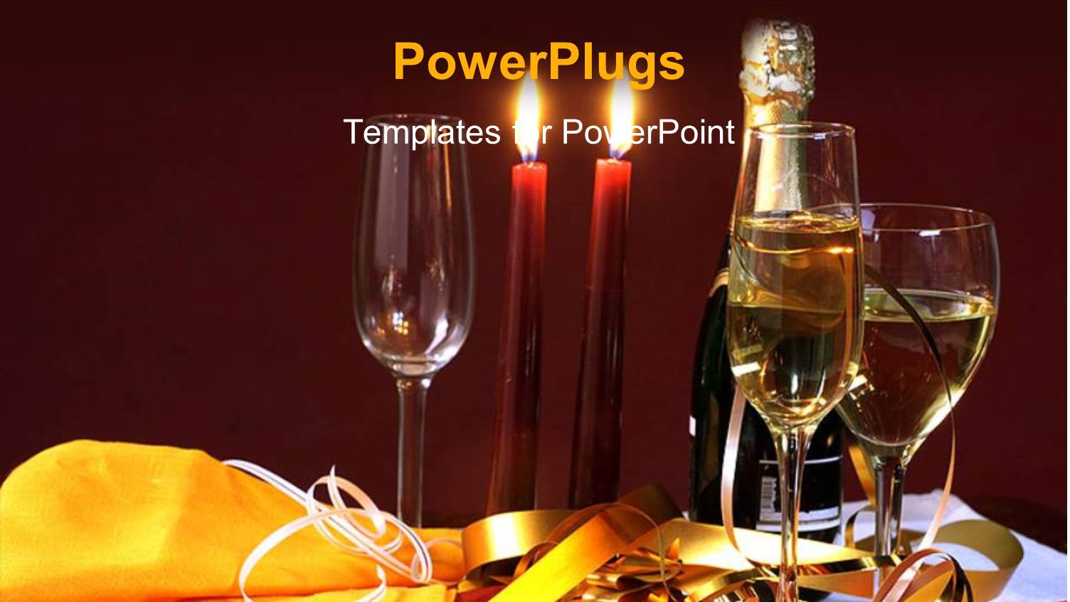 Holiday Depiction with Burning Candles Wine Bottle and Glasses