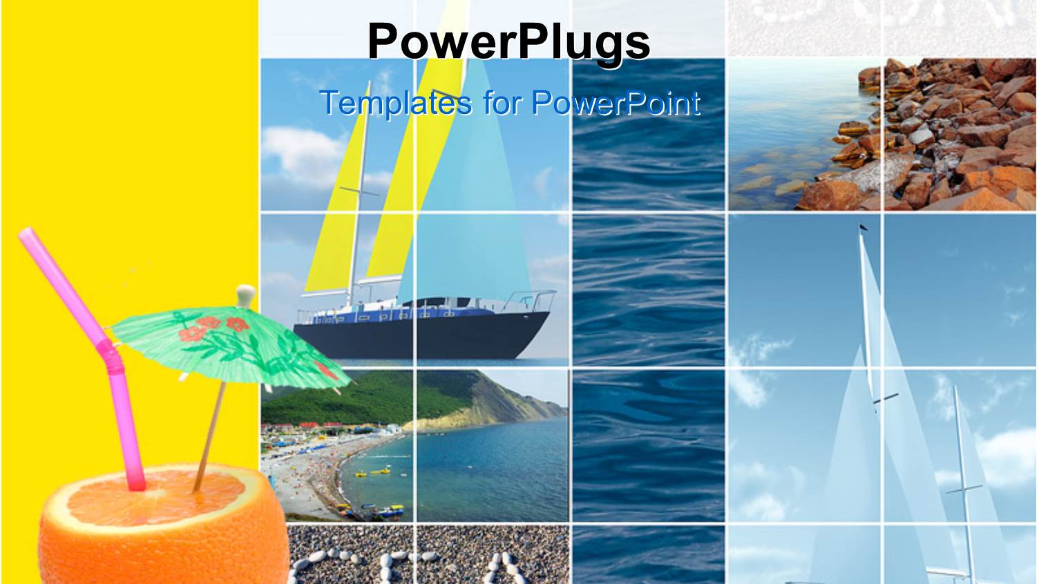 Holiday Depiction with Collage of Beach, Yatch and Parasol in Fruit