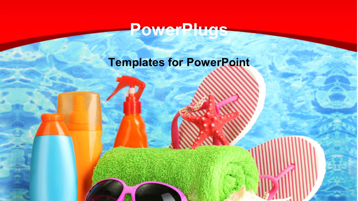 Holiday Depiction with Sun Glasses Green Towel and other Beach Accessories