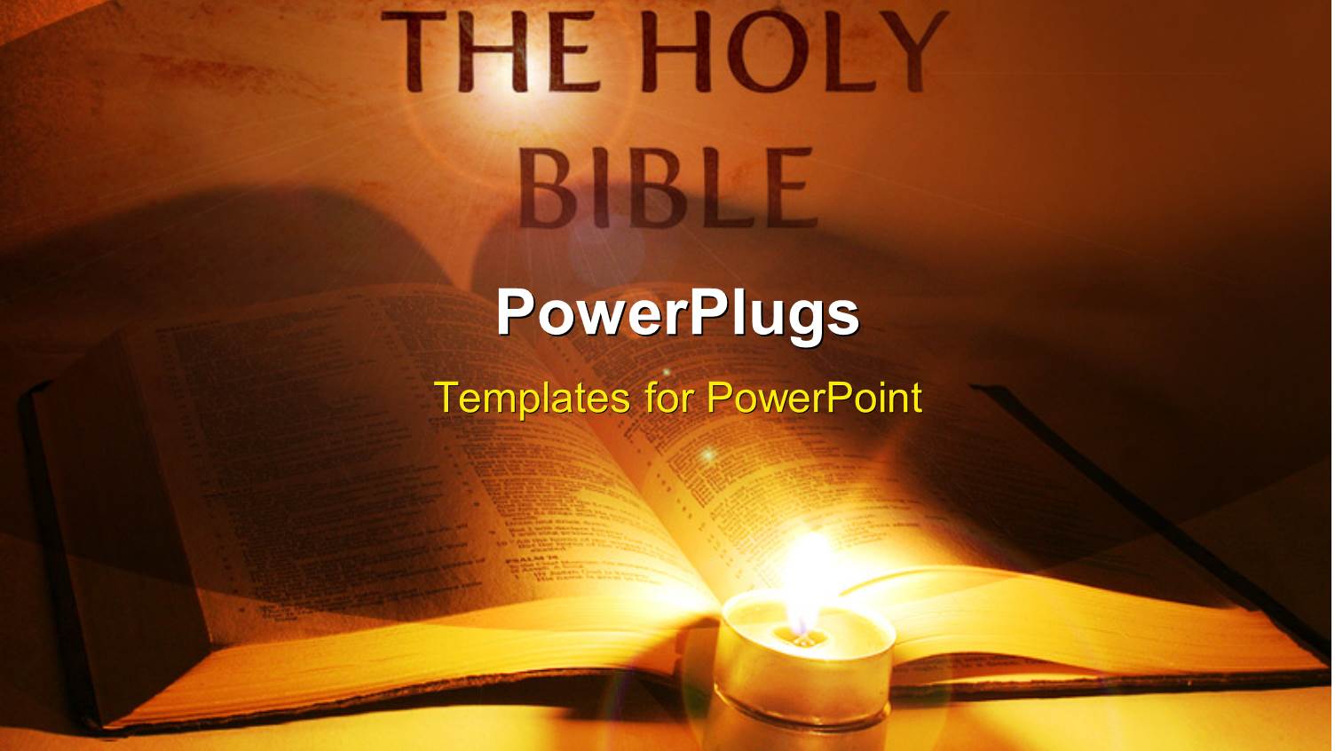 Holy Bible with Lighted Candle in Orange Background