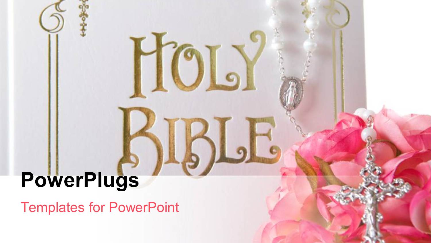 the Holy Bible with a Lot of Roses and a Cross