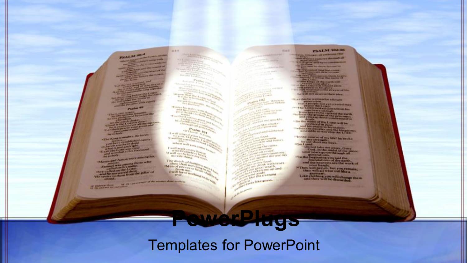 Holy Bible Shining a Light Blue Skies Reading on Blue Background
