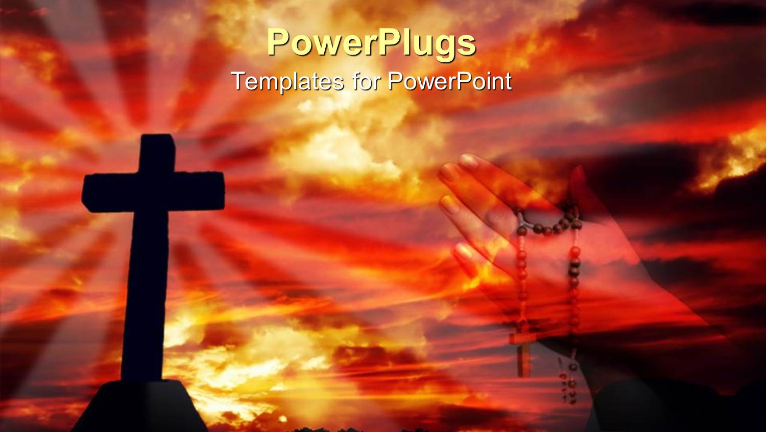 a Holy Cross with Hands Praying in the Background