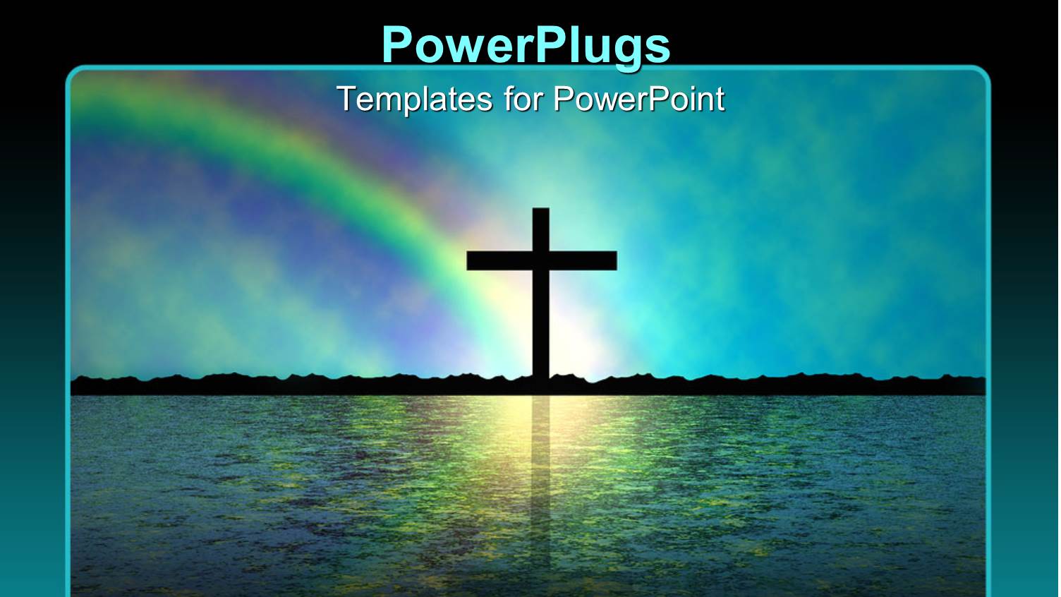 a Holy Cross on an Island with Rainbow in the Background