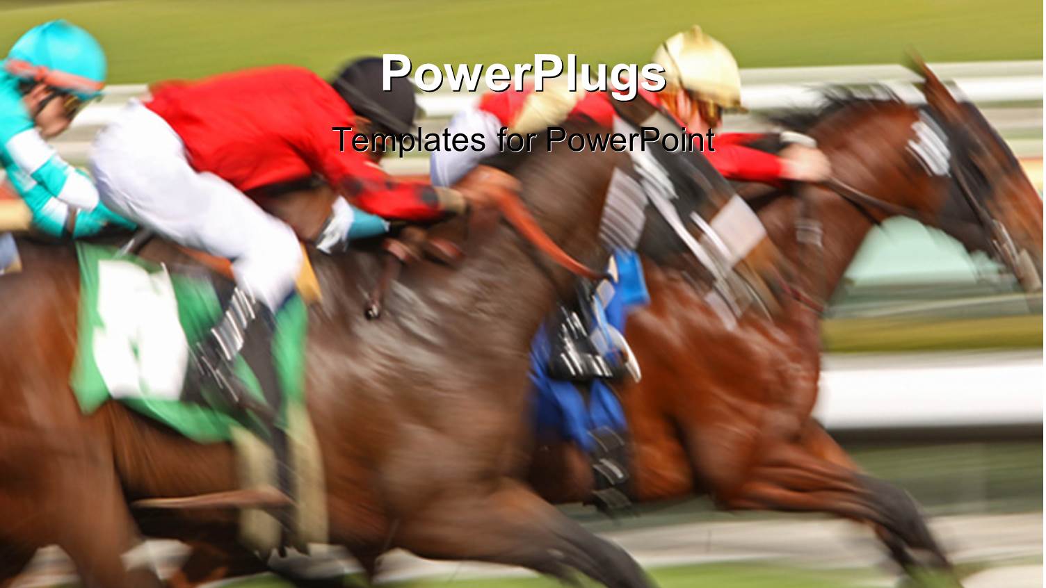 Horse Racing with Horses Running Towards Finish Line Over Blurry Background 