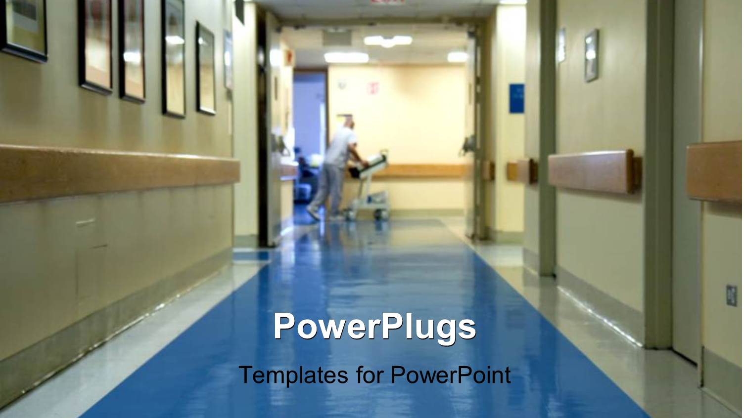 Hospital Corridor with a Blurred Figure of a Nurse Moving Hospital Equipment