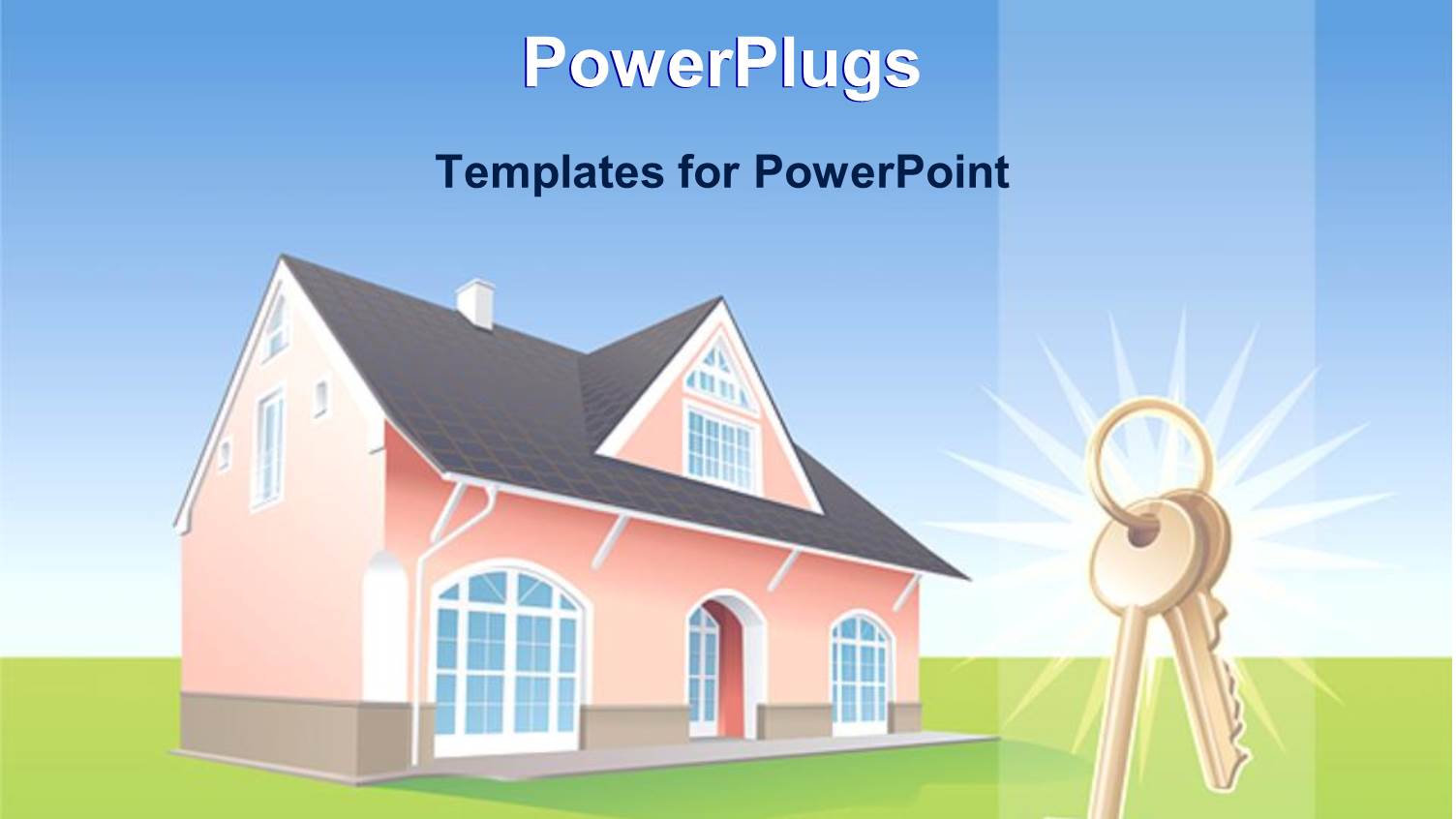 House in Middle of Lawn with Key at Bottom Right Corner