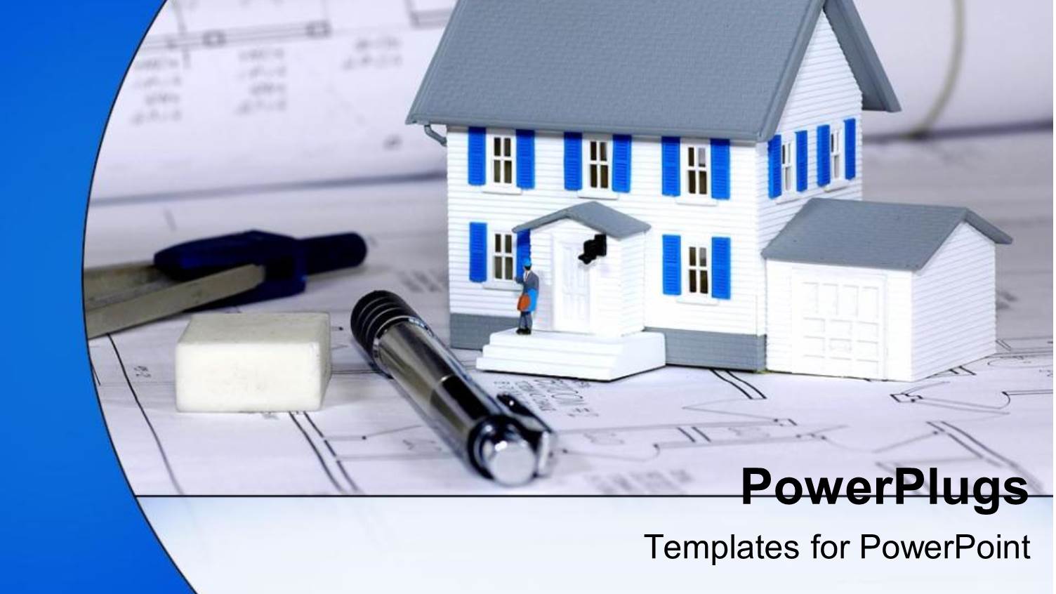 House Model on Construction Drawings Blueprints and Construction Engineer Tools