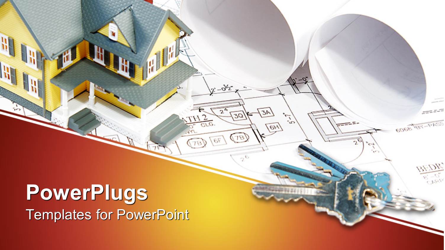 a House on an Open Plan with Keys and Scrolls