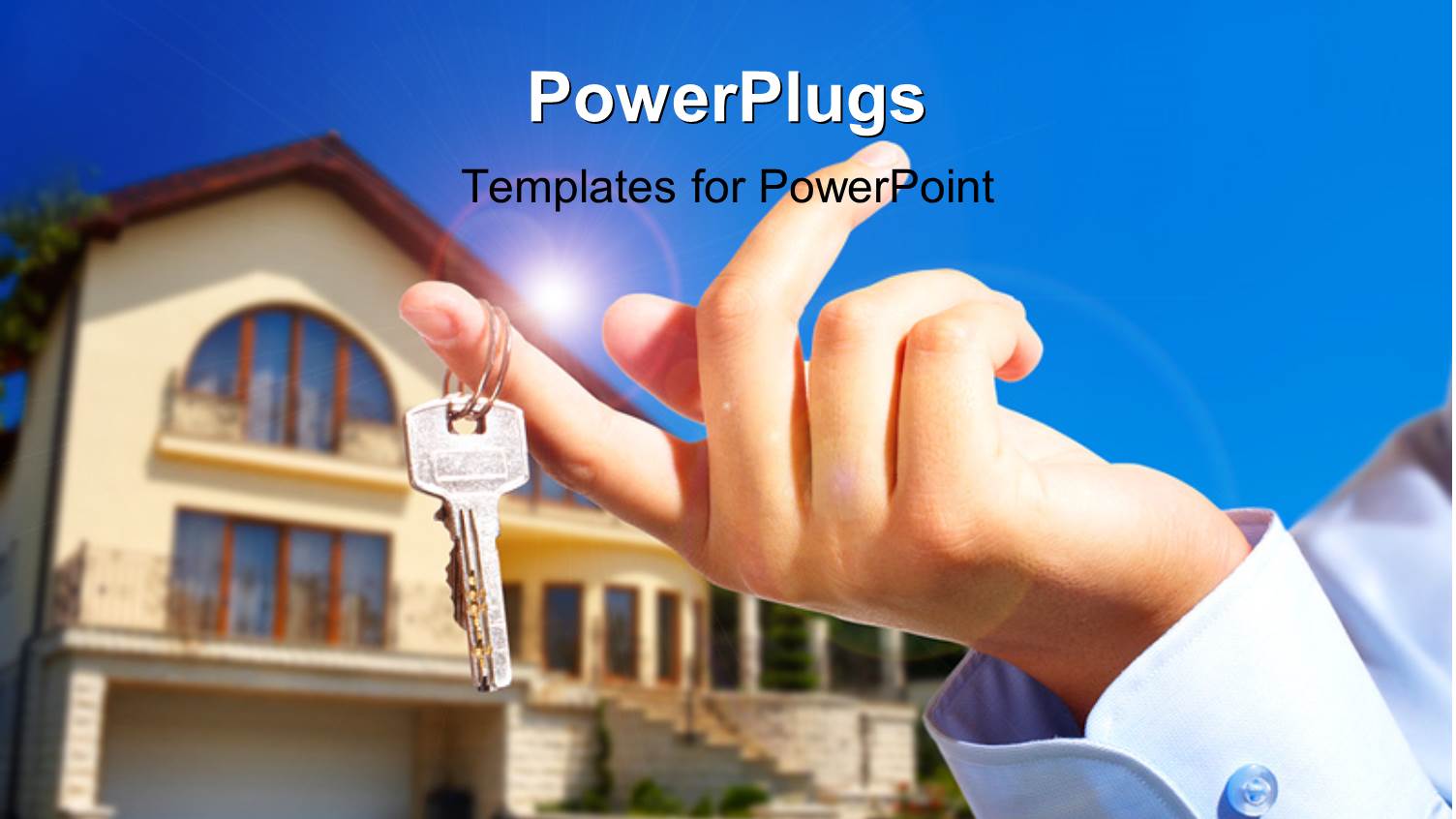 House Owner/Real Estate Agent Giving Away the Keys with House Out of Focus