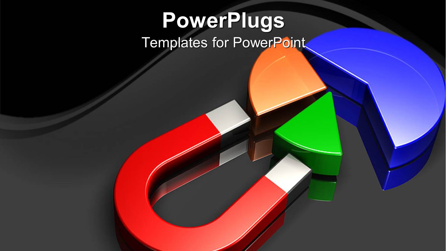 huge Red Magnet Pulling Two Colorful Pieces from Blue Pie Chart