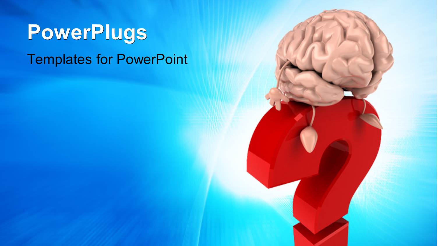 Human Brain Over the Question Mark in Red with Abstract Blue Background