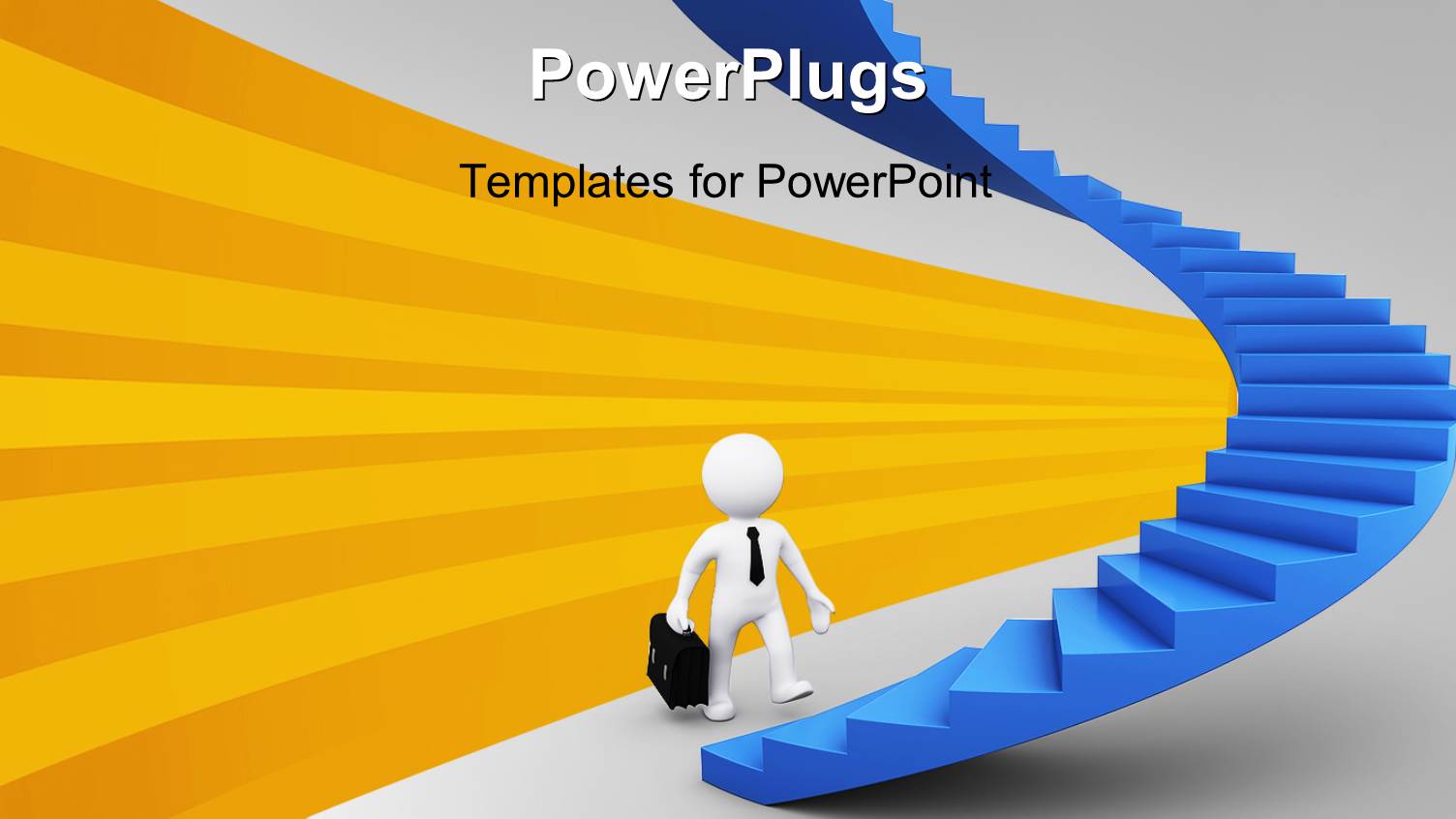 Human Character with Briefcase Ready to Walk Up Stairs to Reach Success with Yellow Strips