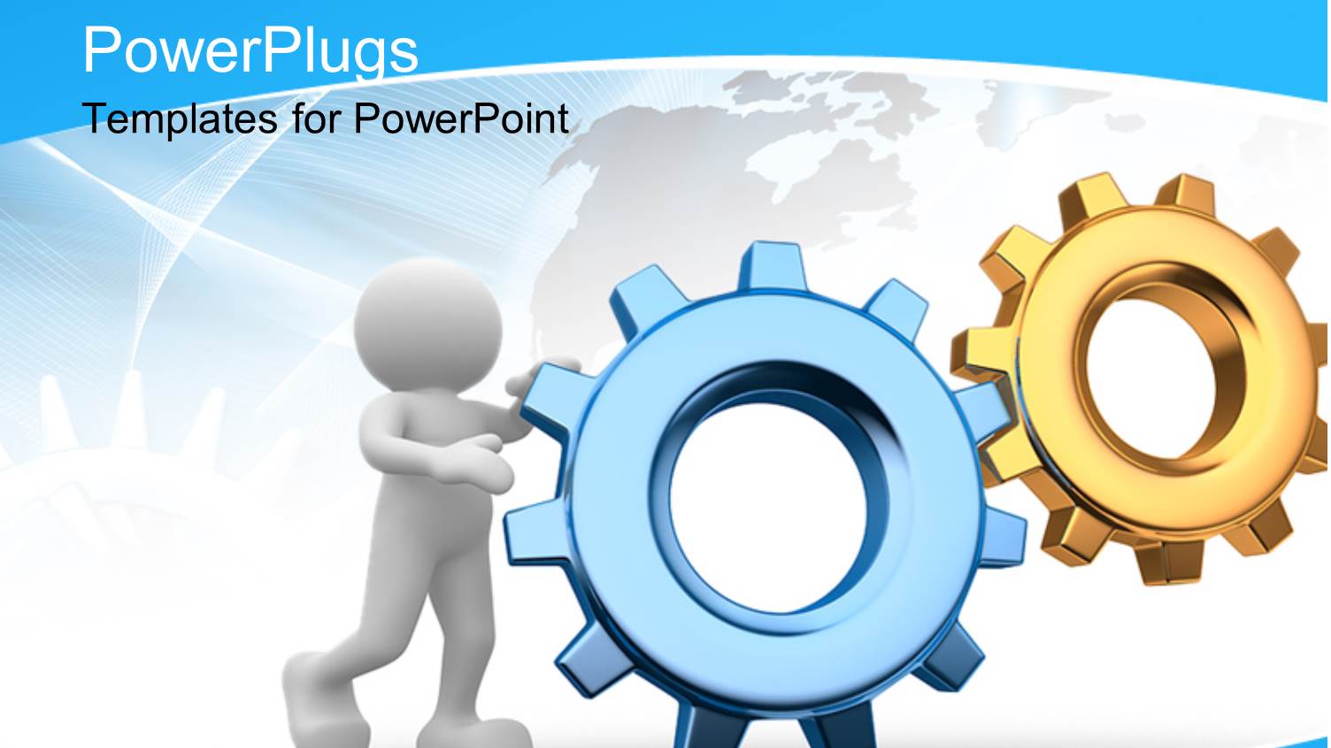 Human Character with COG Gear Wheels and Map in Background