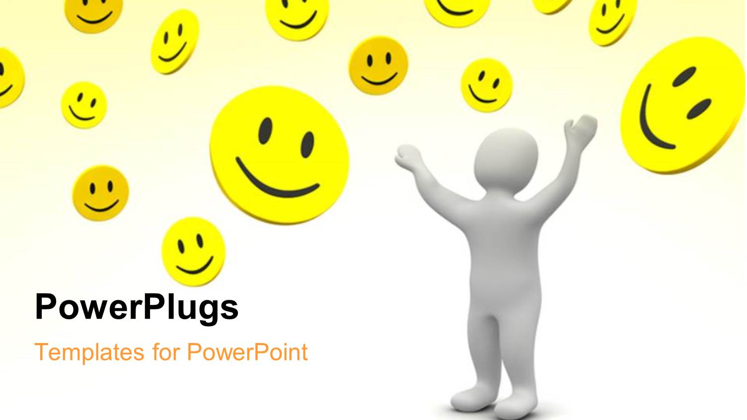 Human Character with Hands Raised and Raining Smiles from Above with Yellow Color