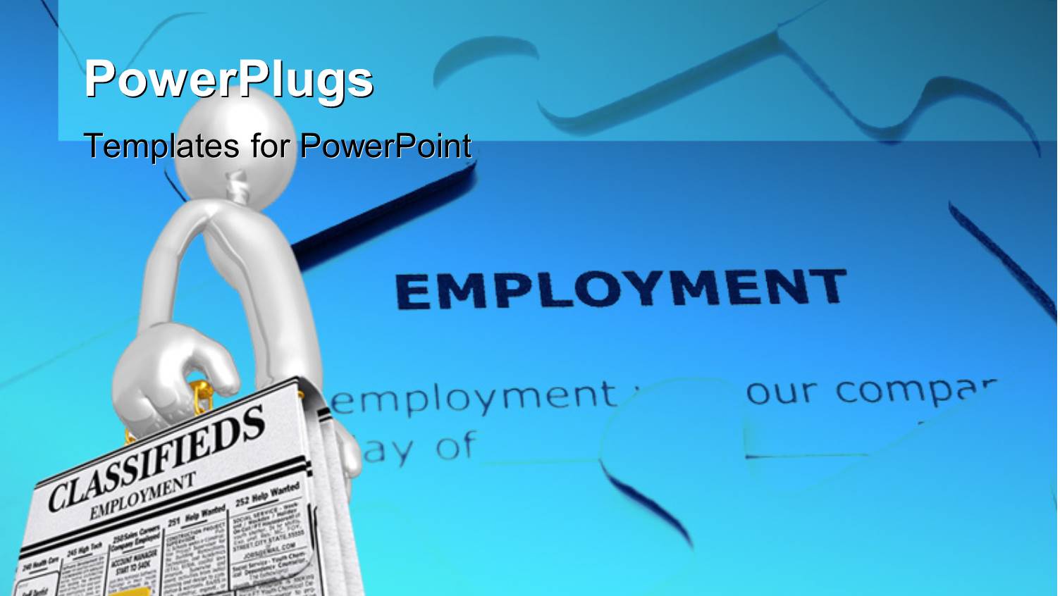 Human Character Holding Classifieds Briefcase with Employment Puzzle in the Background