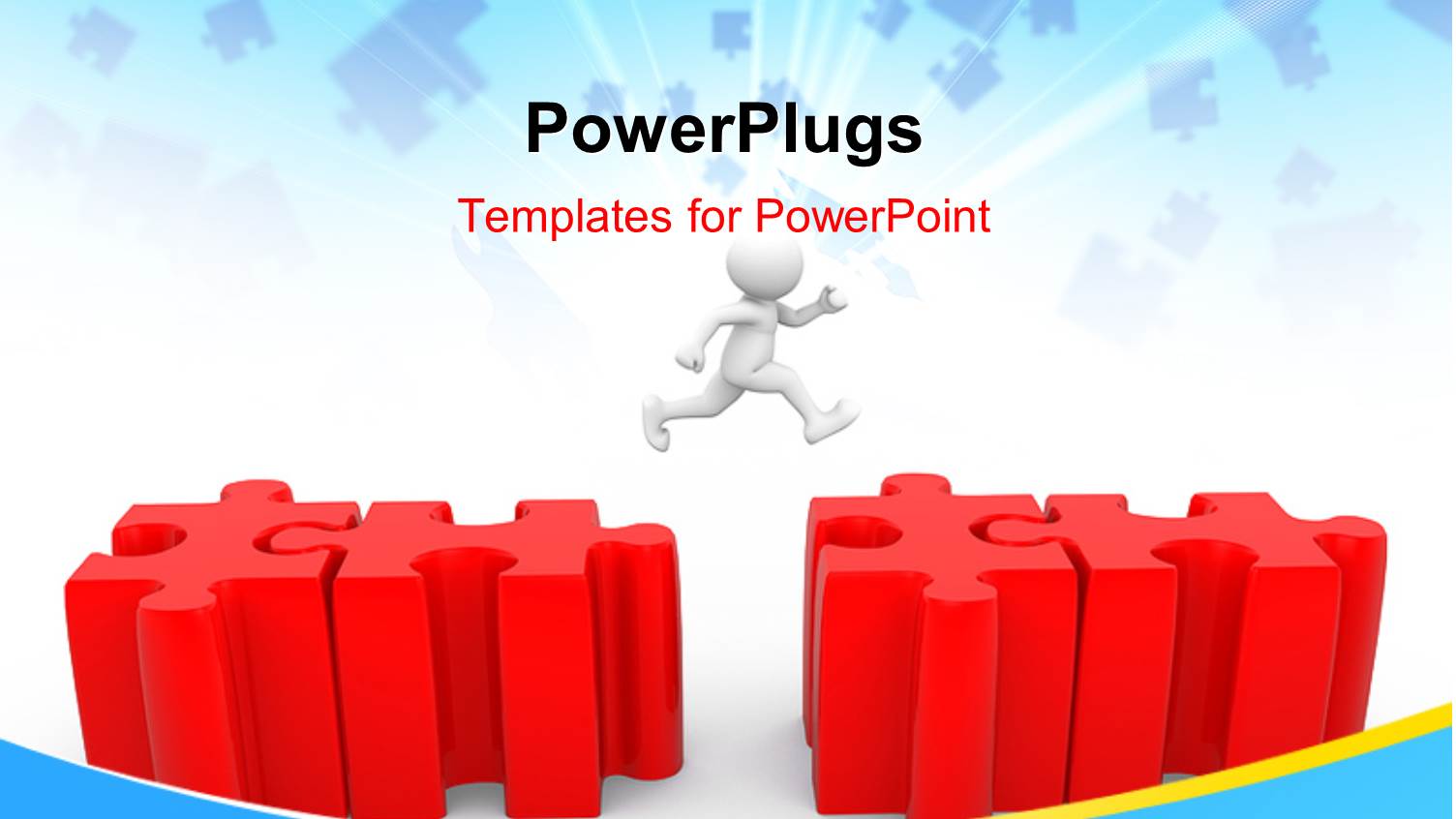 Human Character Jump Puzzle with Glowing Rays and Flying Puzzles