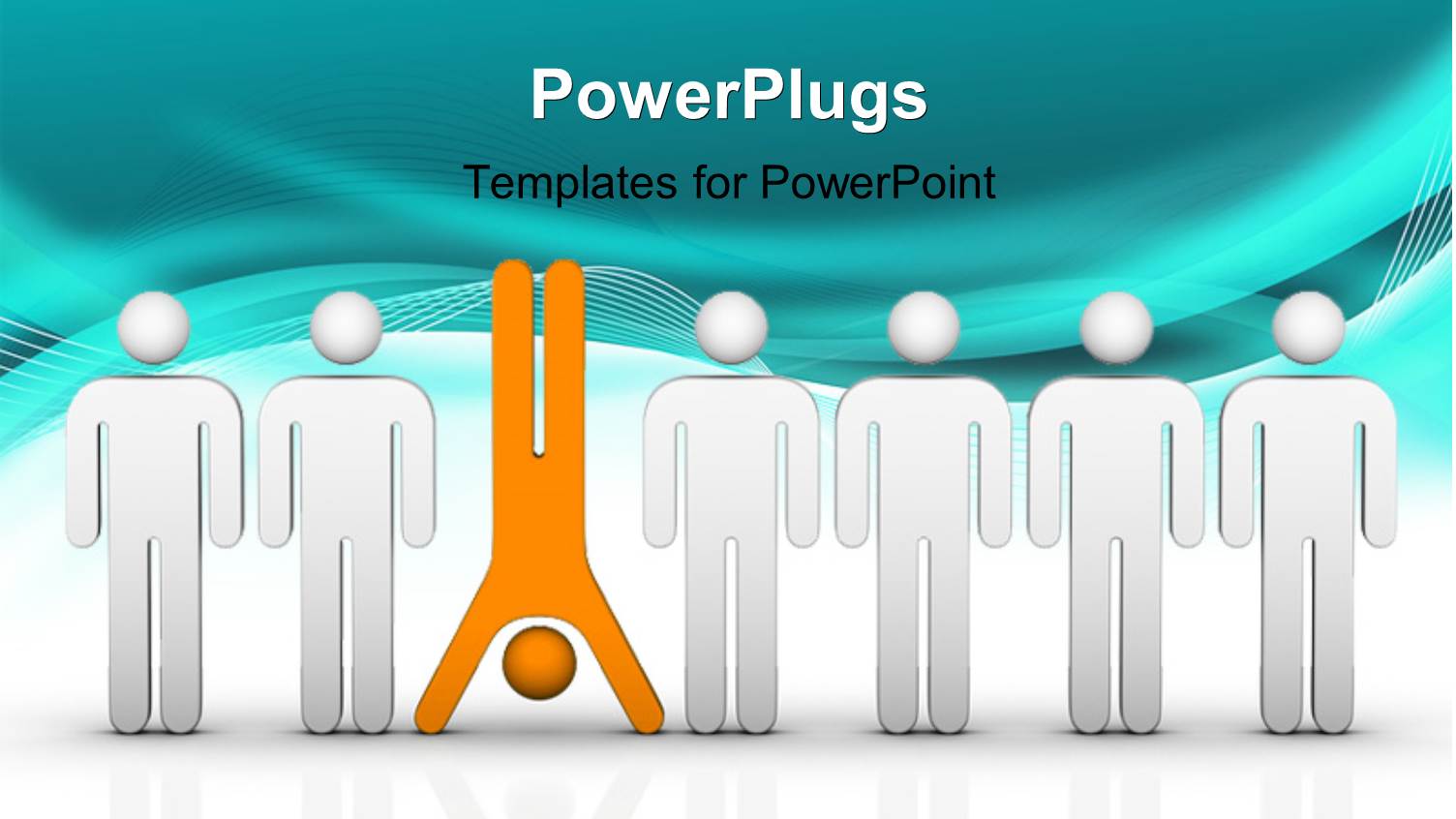 Human Character in Orange Different from Others in White with Blue Waves in Background