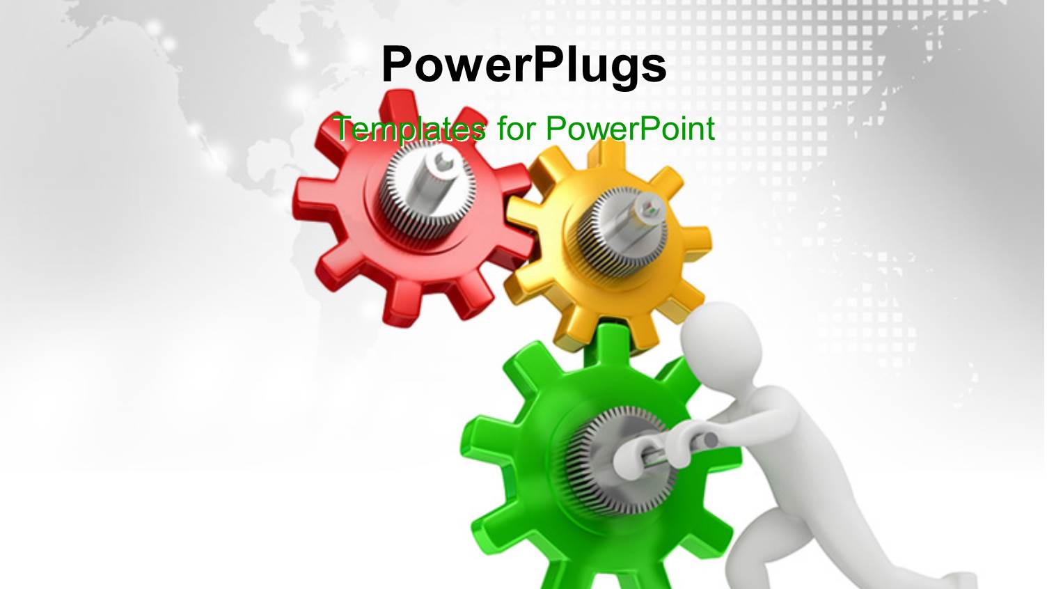 Human Character Running the Cog Gear Wheels with Map in the Background