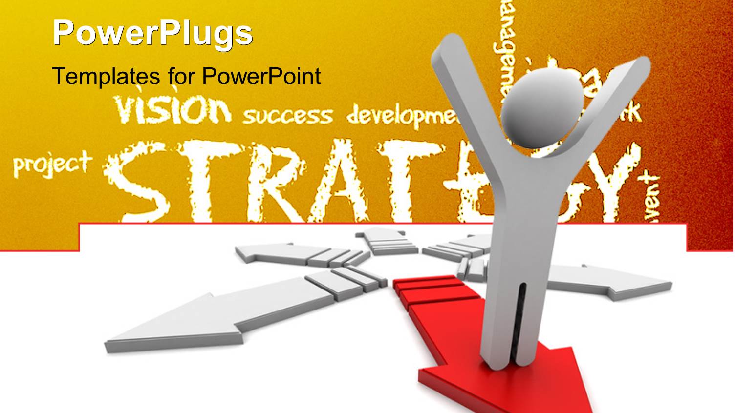 Human Character Standing on Forward 3d Red Arrow with Strategy Theme in Background