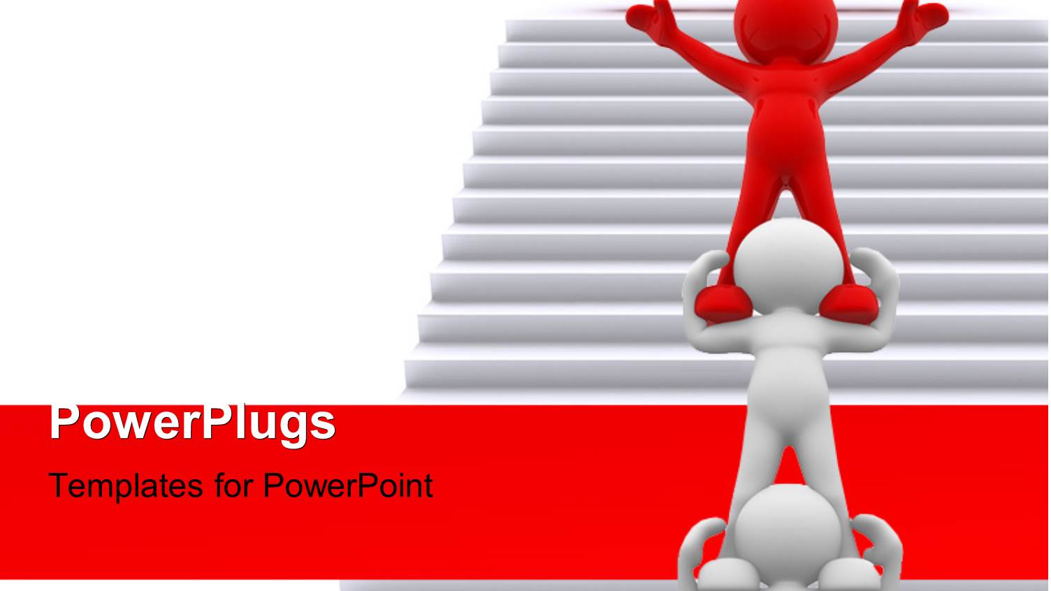Human Character Standing One Over the other with Leader in Red on Top with Stairs to Success in the Background