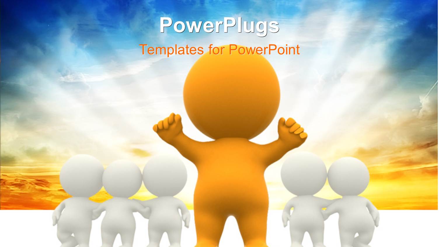 Human Character in Yellow Stands Out from Others in White with Glowing Sky in the Background