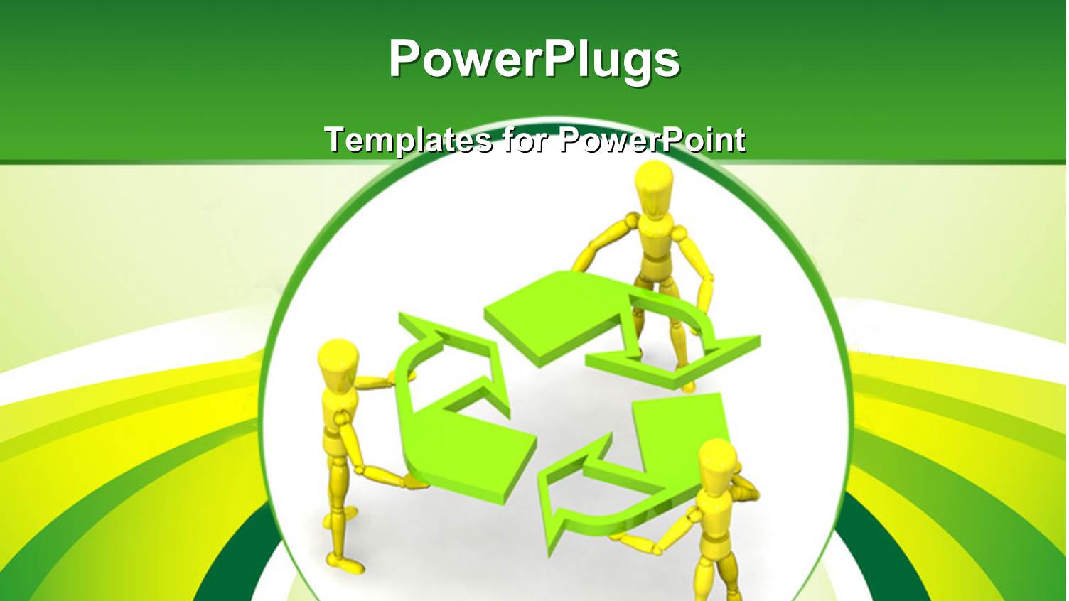 Human Characters Holding Recycle Symbol with Green and Yellow Curves
