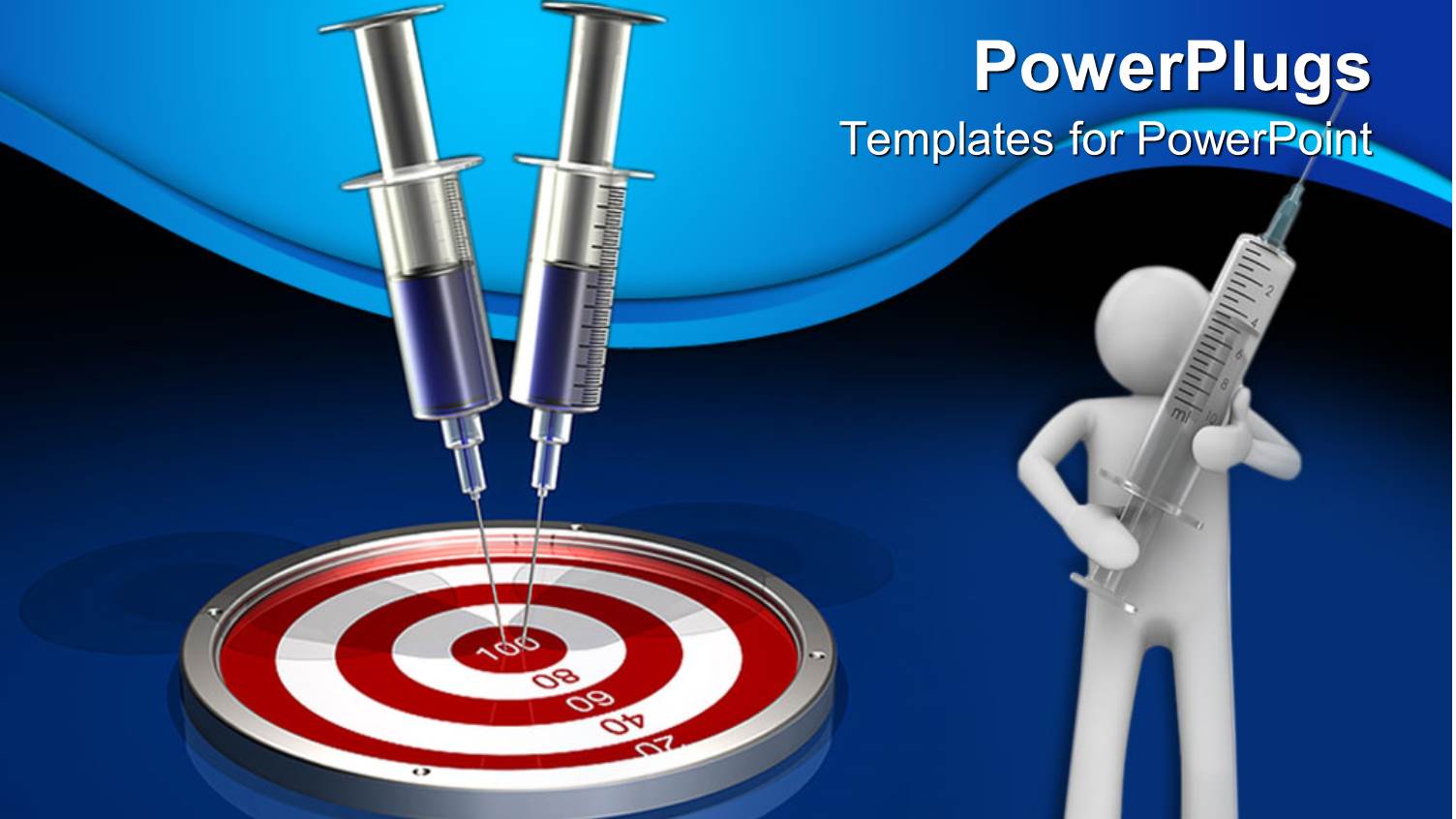 Human Figure Holding a large Syringe with Two Others in a Target Board