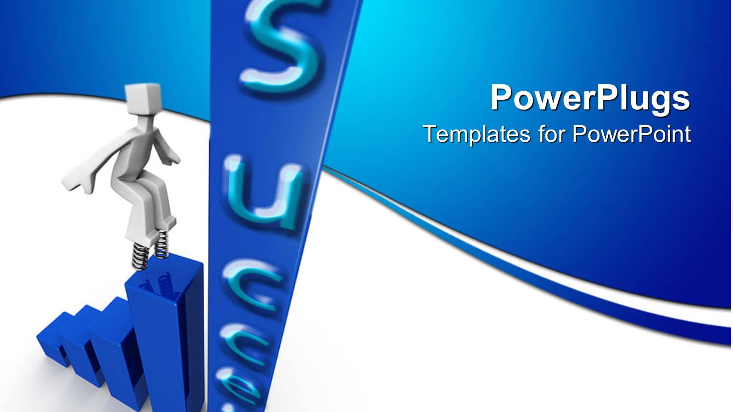 Human Figure Jumping Up a Blue Bar Chart with a Success Text